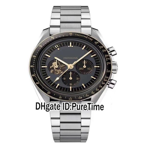 

new apollo 11 50th anniversary limited series 310 20 42 50 01 001 japan quartz chronogaraph mens watch black dial ss bracelet watc274q, Slivery;brown