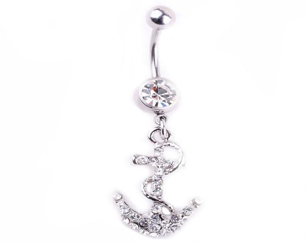 

d0704 anchor clear color belly navel button ring0123451977576, Silver
