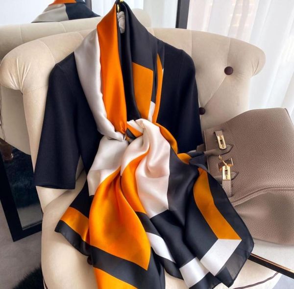 

scarves 2022 print sunscreen satin silk scarf summer fashion 180x90cm neckerchief beach female bandana luxury shawl wrap muffler w8174165, Blue;gray