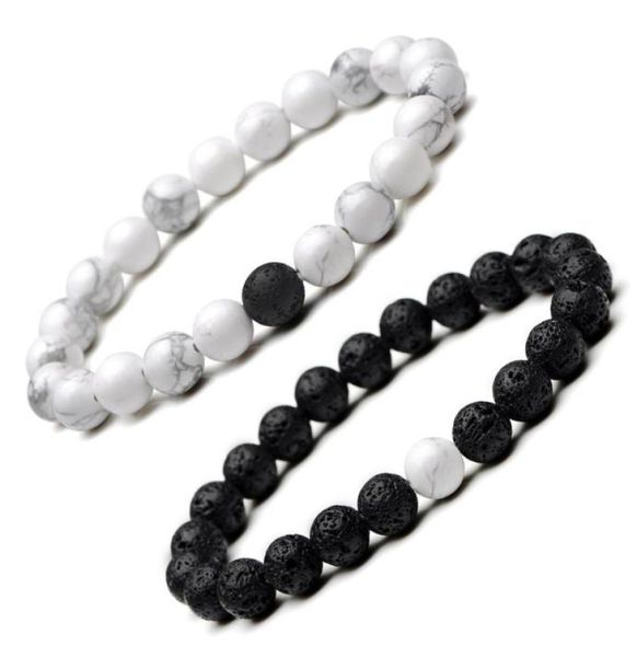 

handmade white turquoise natural stone lava stone bracelet essential oil diffuser couples bracelets jewelry6348209, Black