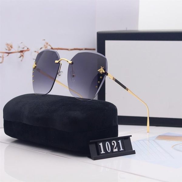 

2023 summer little bee rimless sunglasses fashion women sun glasses goggle glass style uv400 6 color option with box3003, White;black