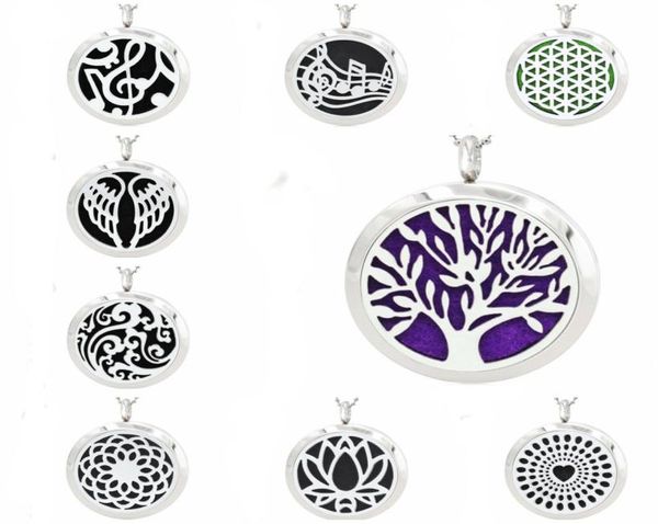 

tree of life 30mm magnetic stainless steel essential oil aromatherapy perfume diffuser necklace pendant 10pcs pads randomno chain9285400, Silver