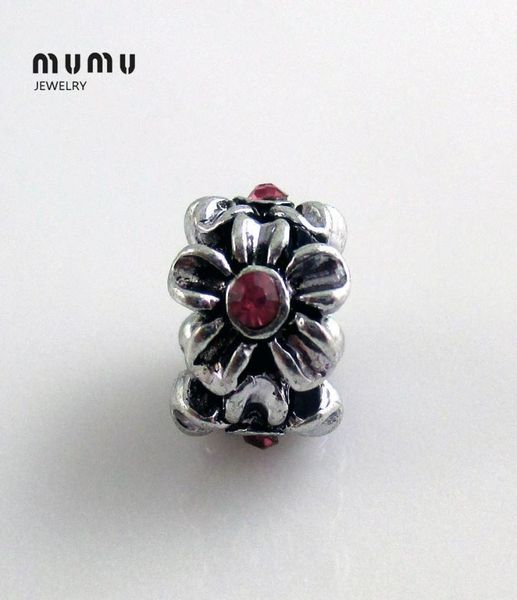 

wholesale diy jewelry flower charm beads silver plated with red crystal plum loose beads fits european charm bracelets 755739, Black
