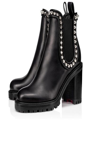

with box women shoes luxury designer brand boots spikes ankle booties sophisticated capahutta/marchahe 70mm chunky heel round toes leather e, Black