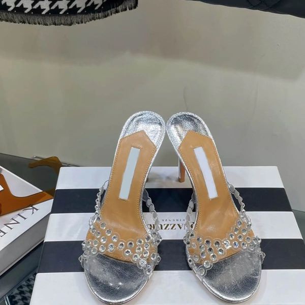 

crystal embellished mule slippers sandals heels slip on stiletto heeled slides open toe shoes women's luxury designer leather outsole e, Black