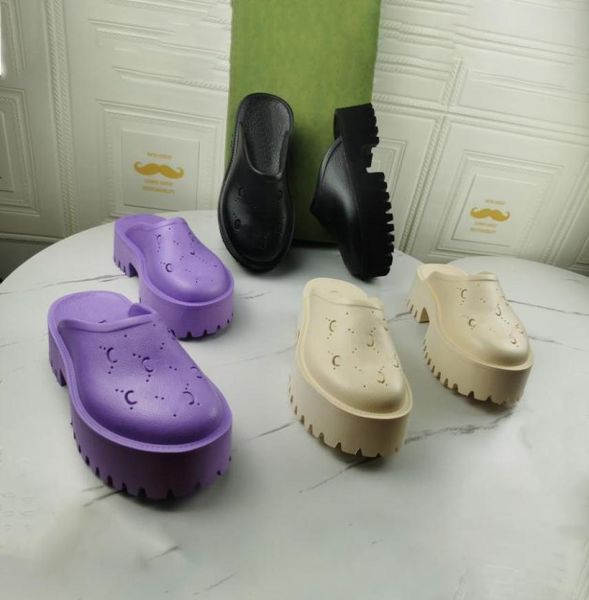 

thick bottom desiner beach rubber lazy slippers indoor outdoor show style le warm fox fur sandals for women slides flip flops q1072138, Black