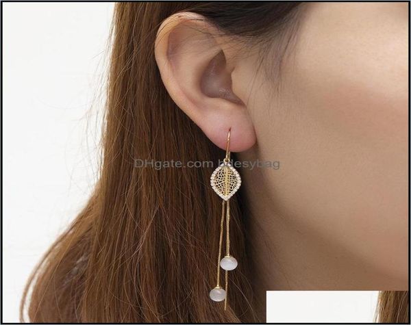 

stud earrings jewelry 925 sier needle french style long tassel beads japanese and korean personality diamond leaf female drop deli9036613, Golden;silver