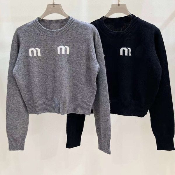 

letter print designer sweaters cashmere round neck long sleeve wool black sweater short knit autumn winter sweet top, White;black