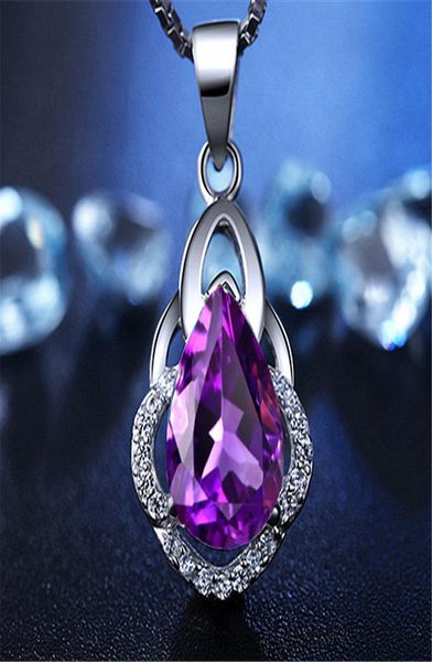 

crystal womens necklaces pendant drop amethyst purple diamond silver clavicle chain new valentine039s gift girlfriend gold plat8132662