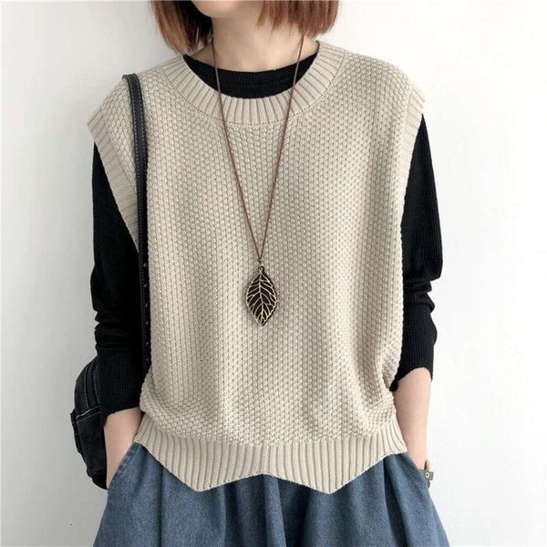 

knitted vest womens autumn pure color loose round neck irregular head short skinned, Black;white