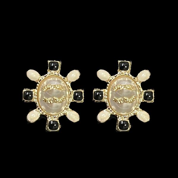 

luxury black pearl earrings charm diamond hoop earrings 18k gold plated jewelry new stud designer brand logo earrings birthday love gift jew, Golden;silver