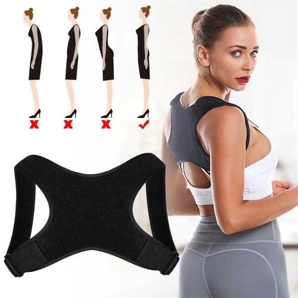 

1pc adjustable support back posture corrector clavicle spine back shoulder lumbar brace support belt posture correction unisex261q, Black;blue