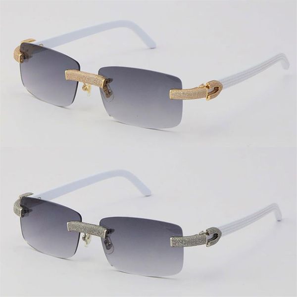 

whole micro-paved diamond rimless womans sunglasses white plank frame man sun glasses designer rocks fashion accessories luxur181z, White;black