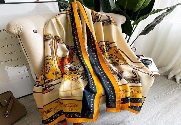 

scarves 2022 luxury silk scarf women foulard pashmina shawls lady wraps female beach pareo stoles bandana brand long7093828, Blue;gray
