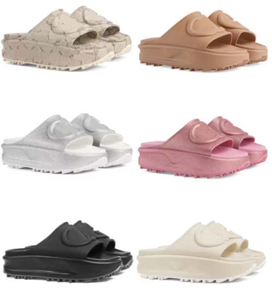 

slipper luxury designer sandal lady slides platform wedge rainbows summer slippers for women men ladies brands dear rubber beach pink black7, Black
