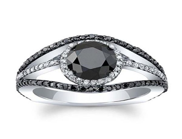 

vintage graceful rings for women flower pattern black white stone wedding bridal party rings jewelry drop ring3990261, Silver