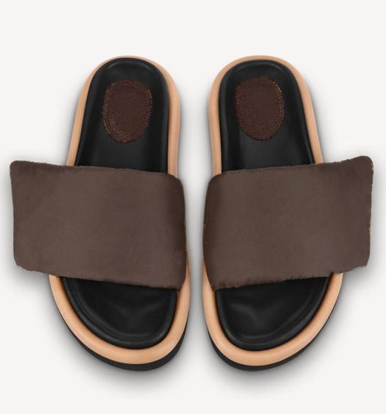 

women pool pillow comfort slipper lady nylon strap mule designer men leather sunset flat rubber outsole slide sandal3863188, Black