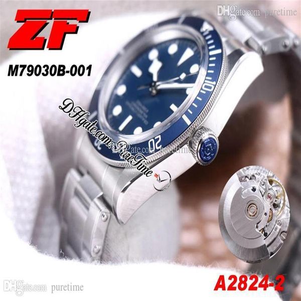 

zf fifty eight 39mm a2824 automatic mens watch blue dail white markers stainless steel bracelet pttd 79030 edition puretime n242z, Slivery;brown