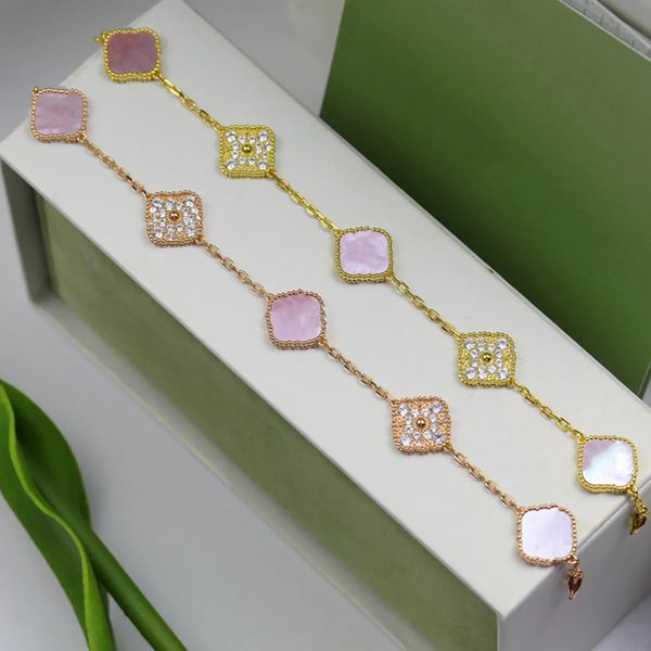 

jewelry designer van cleefity four-leaf clover necklace bracelet stud earrings set 4 four-leaf clover charm light pink with diamond design f, Silver
