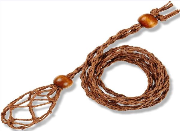 

ecofriendly linen cord bead necklace interchangable macrame hemp pendant pouch net1112522, Silver