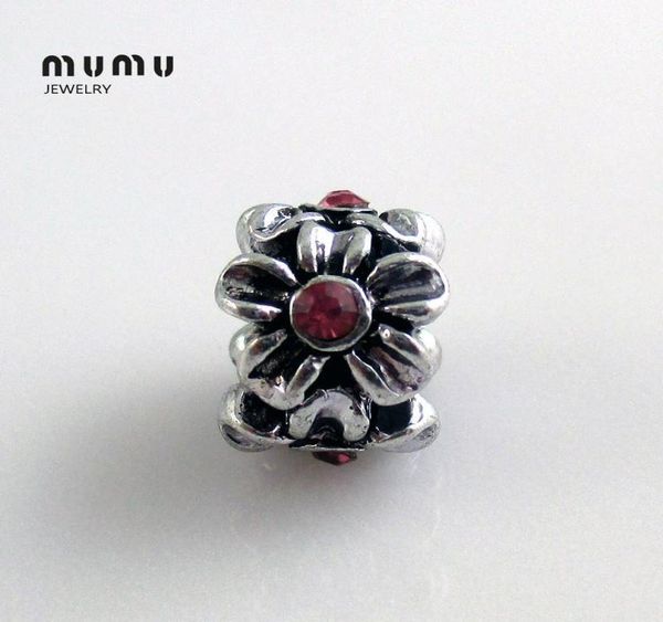 

wholesale diy jewelry flower charm beads silver plated with red crystal plum loose beads fits european charm bracelets 642533, Black