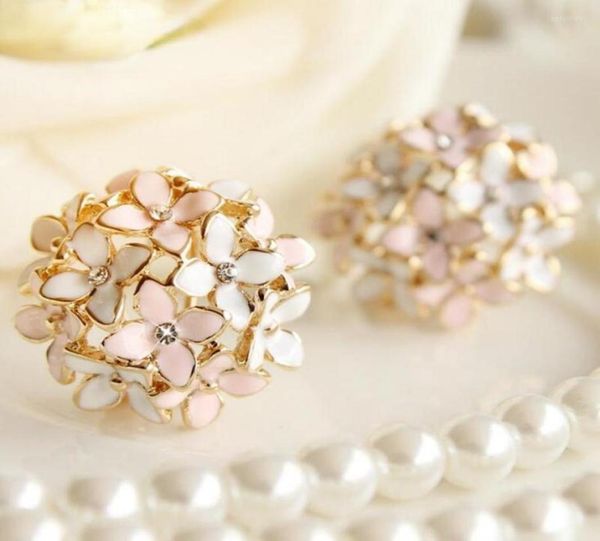

stud earrings for women female crystal flower clover earring fashion sweet1739077, Golden;silver