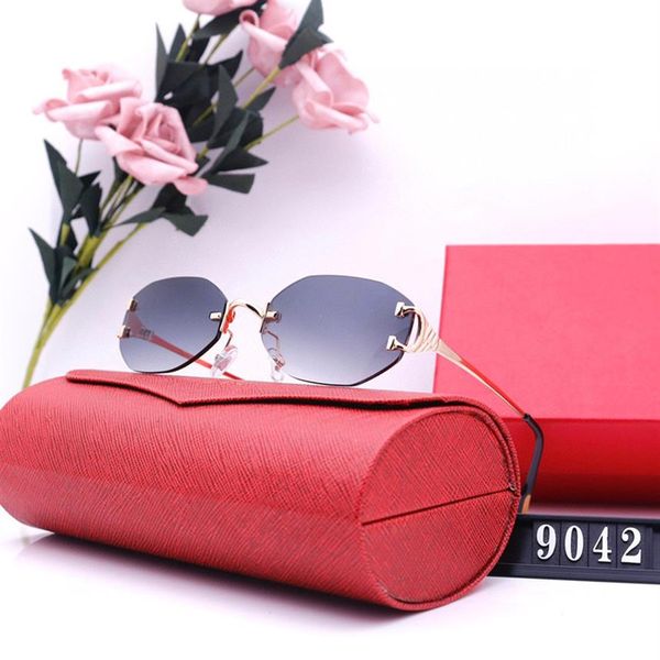 

designer sunglasses women classic brand rimless sunglass mens eyeglasses gold silver metal frame buffalo horn sun glasses with box221l, White;black