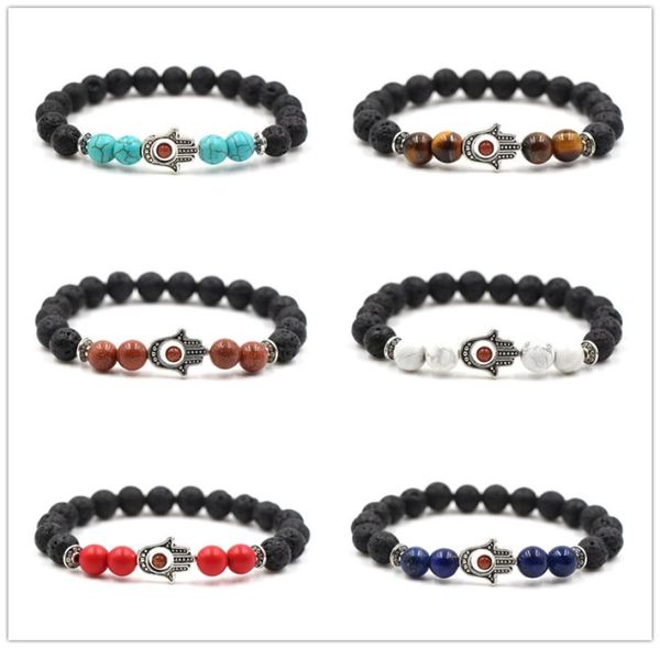 

fashion fatima hand natural black lava stone chakra bracelet aromatherapy essential oil diffuser bracelet for women men8368604, Golden;silver