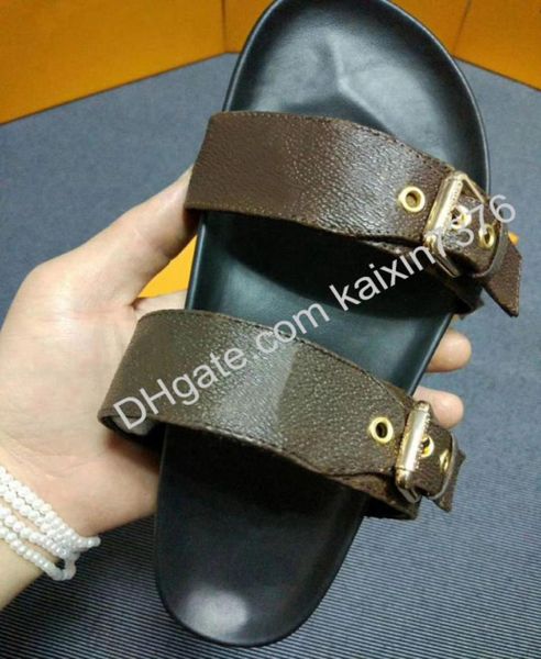 

whole designer man slipper fashion 2 straps with adjusted gold buckles women summer flip flops 3546 box and dust bag5140232, Black