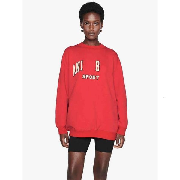 

23 women's anines bing designer pullover letter hand embroidery embroidered sweatshirt loose red cotton fleece women's sweater, Black