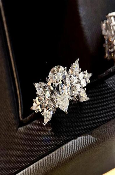 

ins spakrling handmade sweet cute wedding ring luxury jewelry925 sterling silver water drop 5a zircon cz diamond gemstonens women 1037449, Slivery;golden