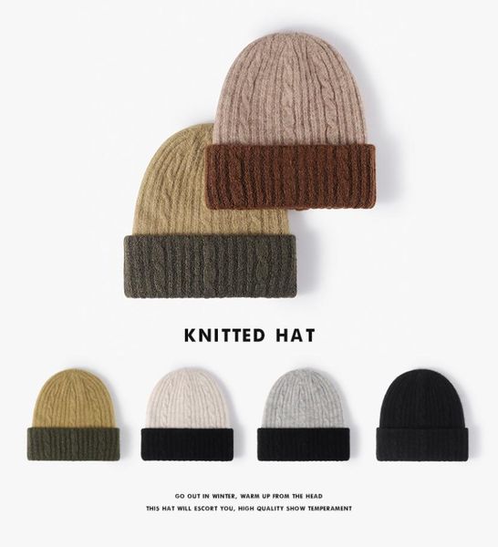 

2022 men and women can use knitted hat winter outdoor double layer warm thick ear protection fashion patchwork color couples hat3838206, Blue;gray