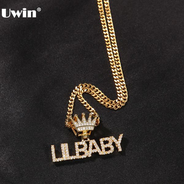 

pendant necklaces uwin kalung huruf mini kustom nama bezel mahkota kalung liontin pribadi perhiasan hiphop modis zirconia kubik es keluar 23, Silver