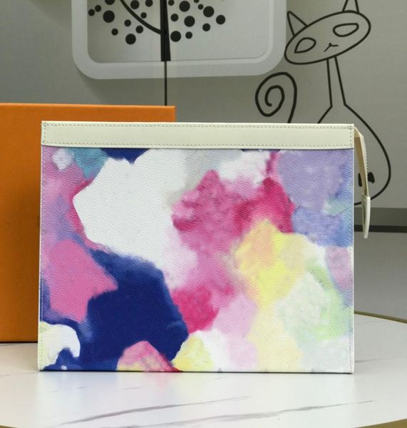

new fashion leather cosmetic pouch women makeup bags wallet graffiti purse clutch bag handbag clutch purse 2 colors make up bag ca1719451