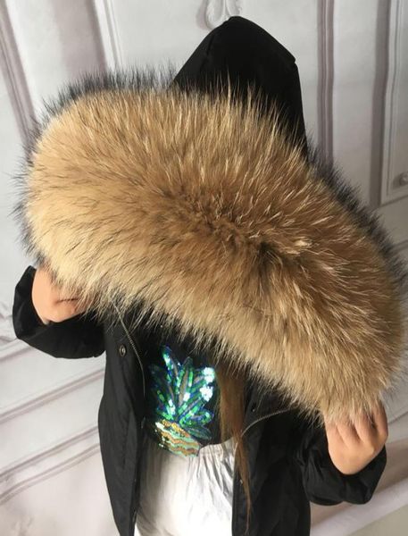 

100 real fur collar for parkas coats luxury warm natural raccoon scarf women large fur scarves male down jacket fur hat 75 70cm 26298696, Blue;gray