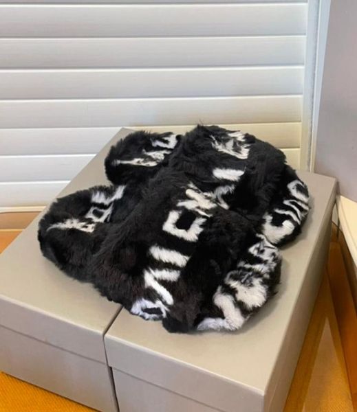 

women039s plush slippers fluffy fur slippers luxury brand designer shoes warm indoor flipflops fashion black 057787522