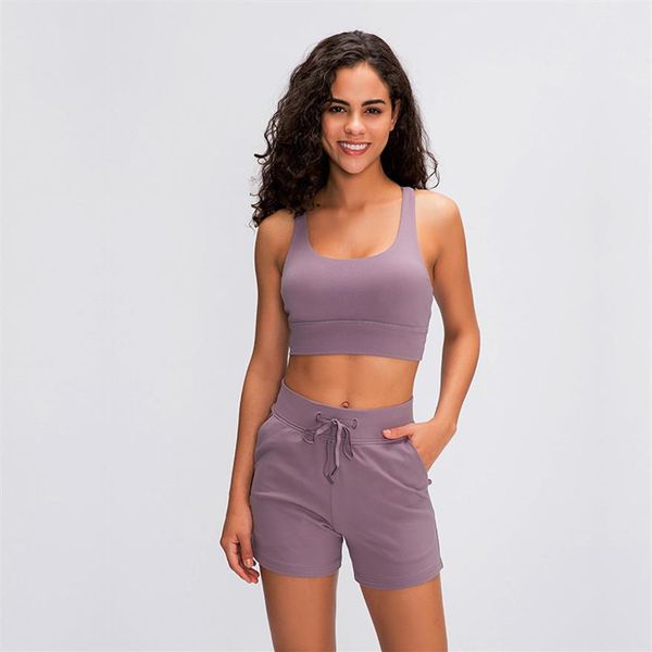 

l2026 cross strap tank women sports bra yoga outfits classic lady underwear fashion runing fitness vest with removable c297r