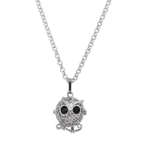 

new hollow animal owl locket wish box necklace for perfume aromatherapy essential oil perfume fragrance diffuser 1209711, Silver