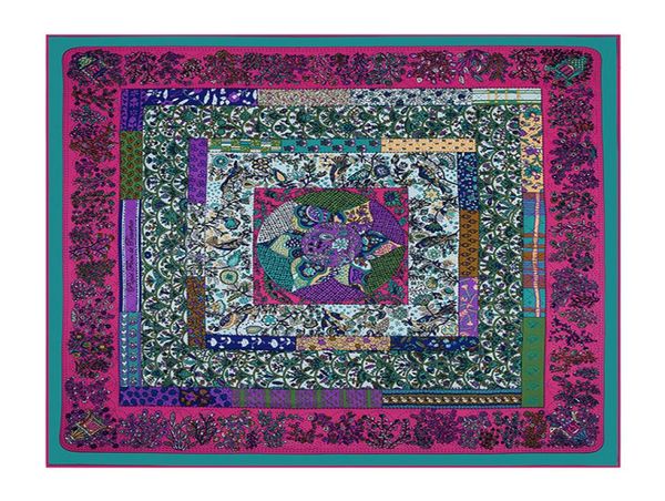 

new twill silk scarf women provence flower map print square scarves wraps female foulard large hijab shawl neckerchief 130cm130cm6212476, Blue;gray