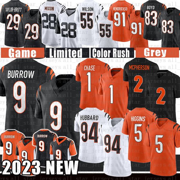 

joe burrow football jersey men ja'marr chase evan mcpherson tyler boyd trey hendrickson logan wilson joe mixon cam taylor-britt tee hig, Black;red