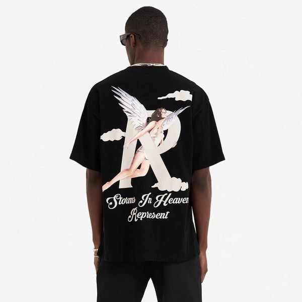 

2023 luxury designer men shirts faashion short sleeve fog angel printed high street pure cotton light couple loose tshirt asian size xl, White;black