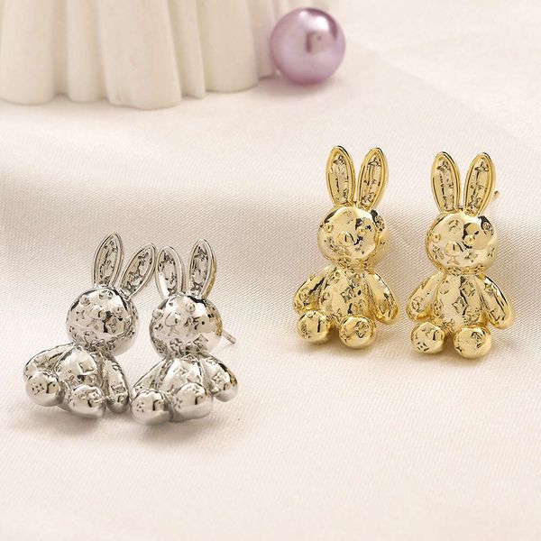 

classic little rabbit copper plated ear studs jewelry l donkey cute small animal shape letter etched earrings, Golden;silver