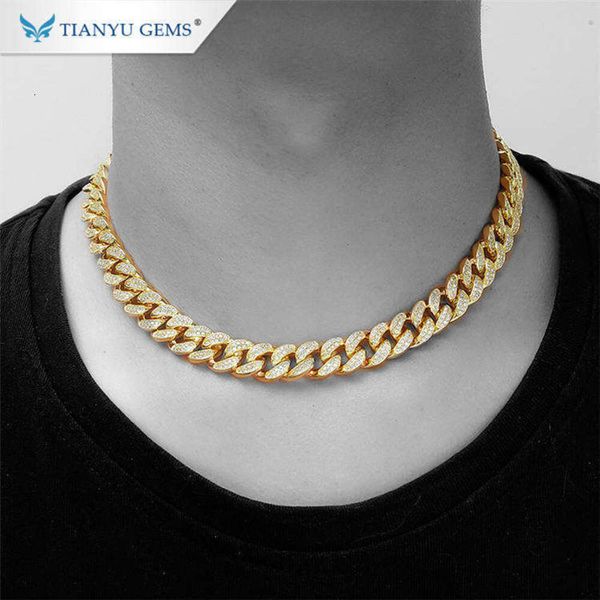 

tianyu gems ice out jewelry chain hip hop moissanite diamonds customized cuban link 14k 18k pure gold chains necklace, Silver