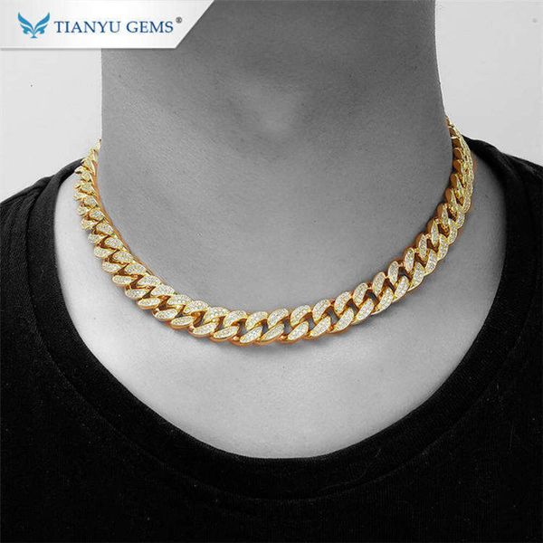 

tianyu gems ice out jewelry chain hip hop moissanite diamonds customized cuban link 14k 18k pure gold chains necklace, Silver