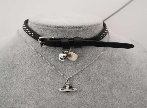 

alexander designer 22 new cow leather skull necklace collar female personality double wrist bracelet choker collar necklaces9209728978520, Golden;silver