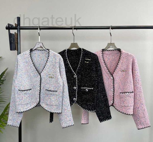 

women's wool & blends designer exquisite and elegant stylish 2023ss pre autumn contrast cardigan design with irregular hem hxqo, Black