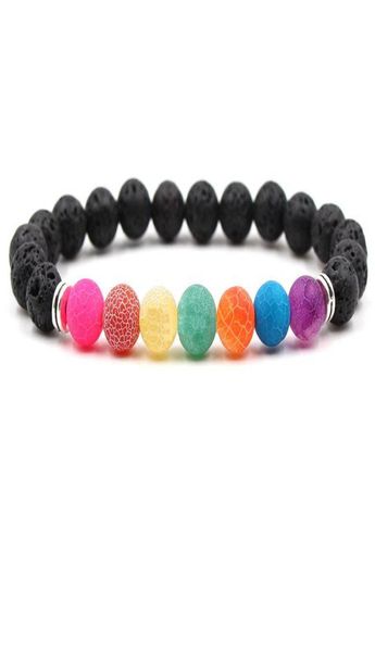 

colourful 8mm natural lava stone beads chakra bracelet volcanic rock stone aromatherapy essential oil diffuser bracelet for women3238247, Black