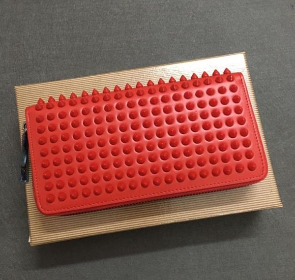 

long style bags panelled spiked clutch women patent leather mixed color rivets bag clutches lady long purses with spikes men walle1623927, Red;black