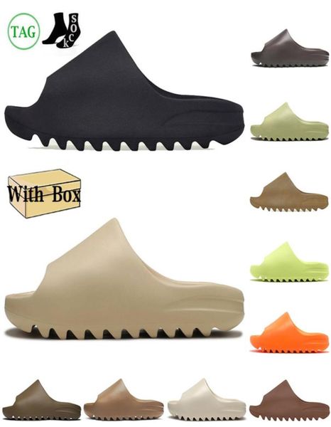 

with box slides shoes slippers men women designer sandals onyx bone desert sand earth brown resin pantoufle slide mens trainers runners runn, Black