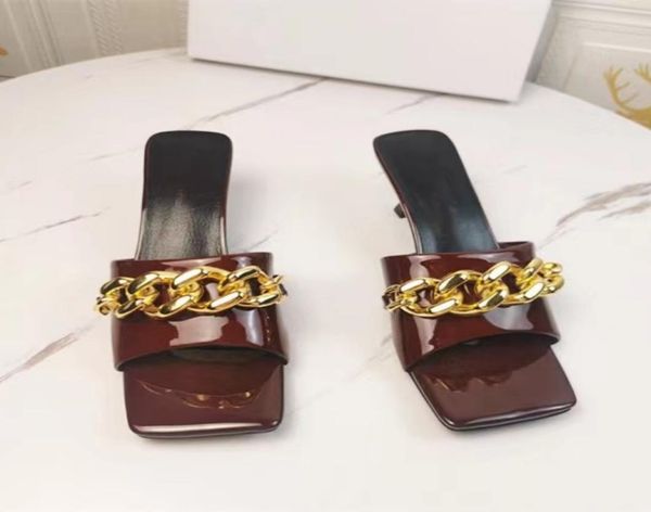 

new fashion women039s slippers luxury designer high heel shoes outdoor non slip beach shoes leather chain half tray jelly color6328169, Black